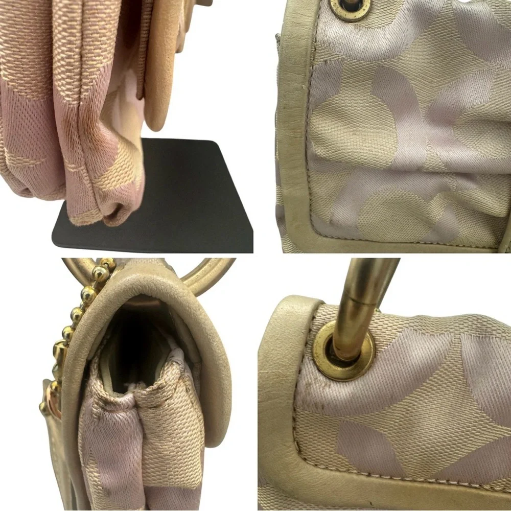 Coach Rare Pink and Beige Parker Bow Ruched Mini Small Shoulder Bag